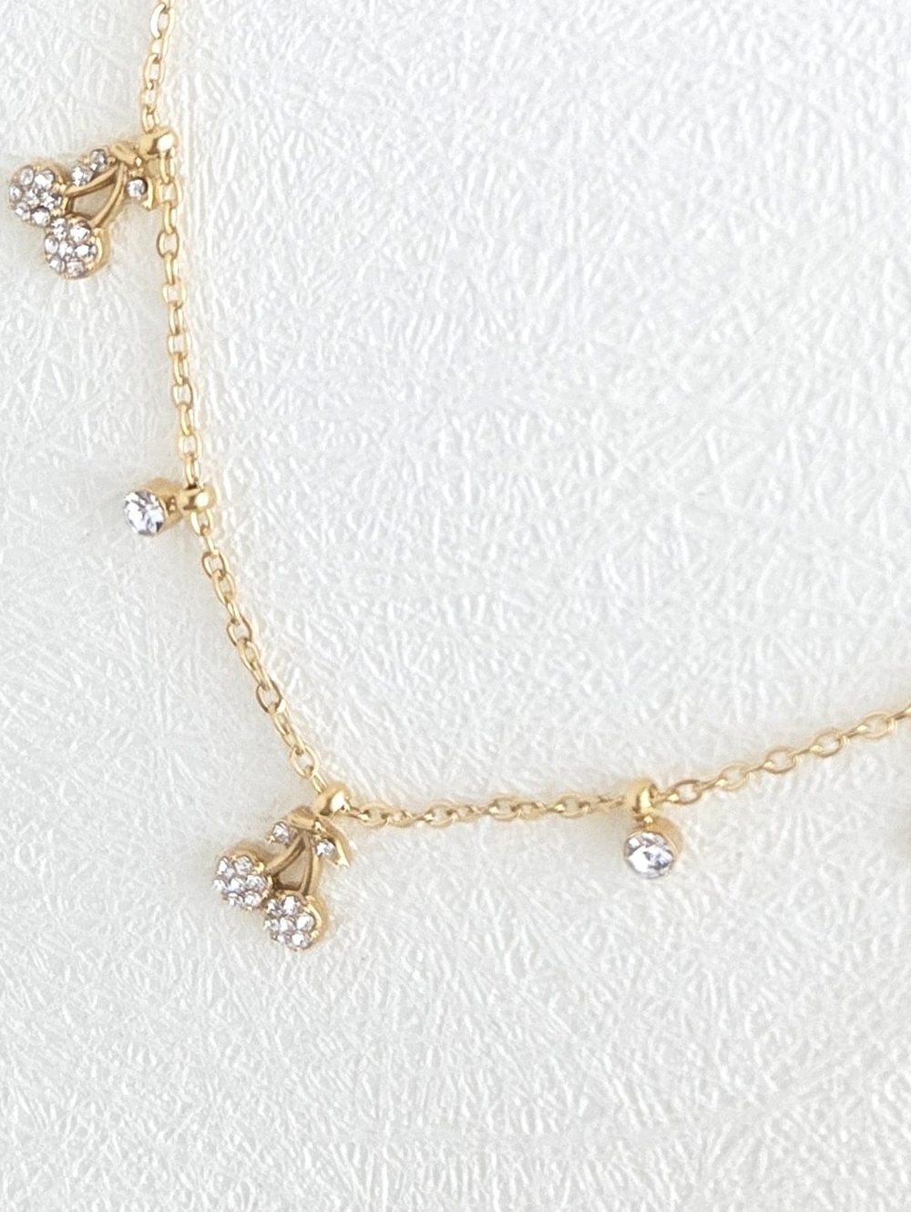 Gold Pave Cherries and Bezel Set CZ Diamond Necklace NEW